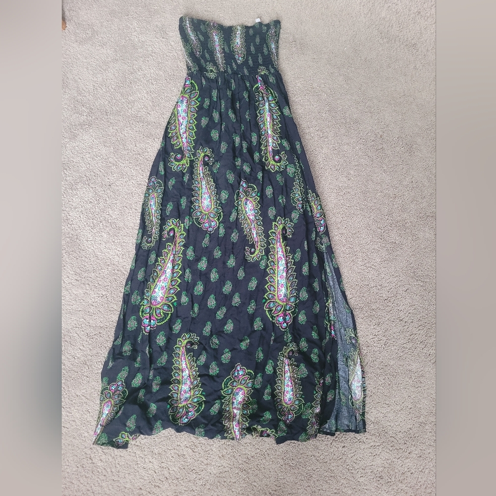 Xhilaration Floral Strapless Dress - Navy and Green